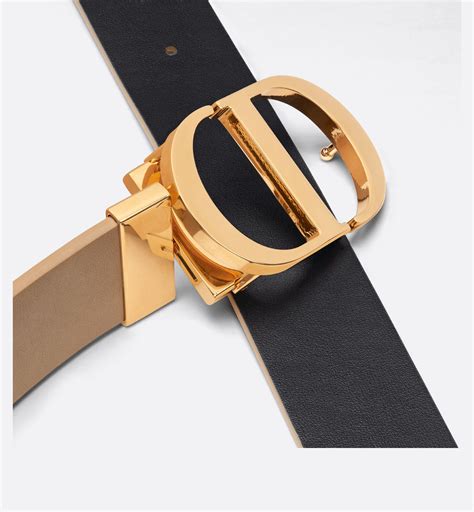 Ceinture 30 Montaigne réversible Cuir de veau lisse noir et